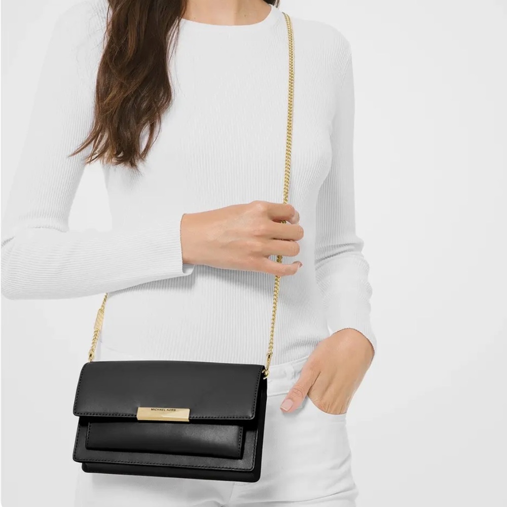 Michael Kors Jade Leather Chain Crossbody Bag, Black / Gold chain